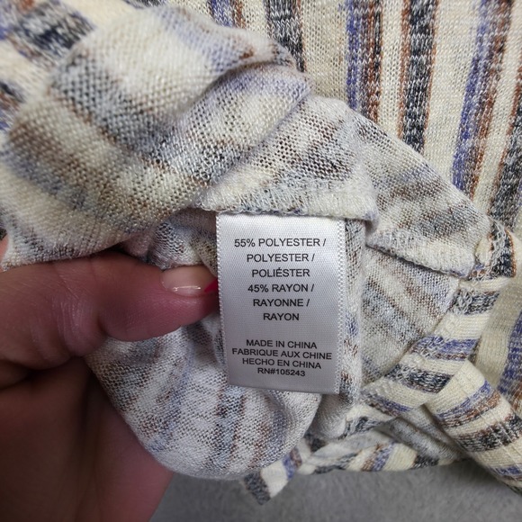 Studio B‎ Bobeau Top Womens XL Gray Striped Tie Hem Draped Open Knit Slouchy - Picture 11 of 13